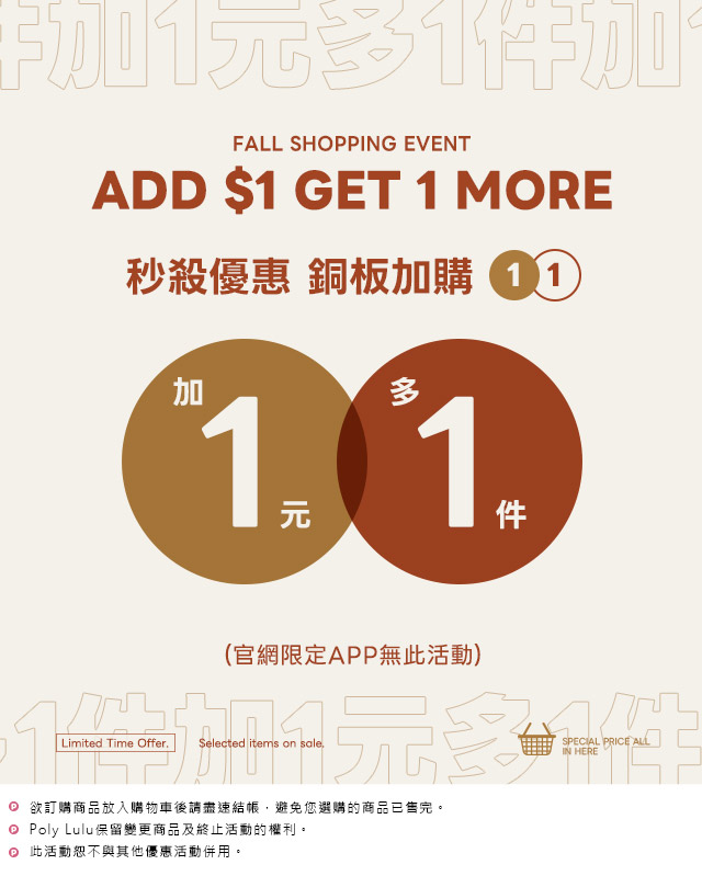 快閃優惠 加一元多一件
