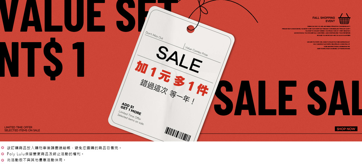 快閃優惠 加一元多一件